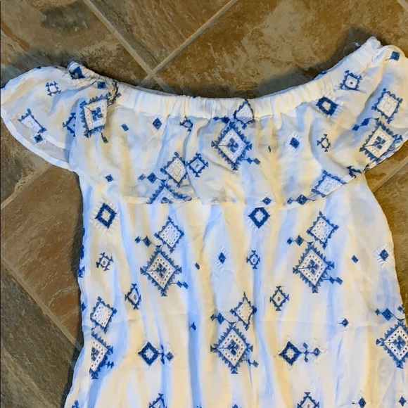 M off shoulder summer Dress white with blue detail - Picture 5 of 13